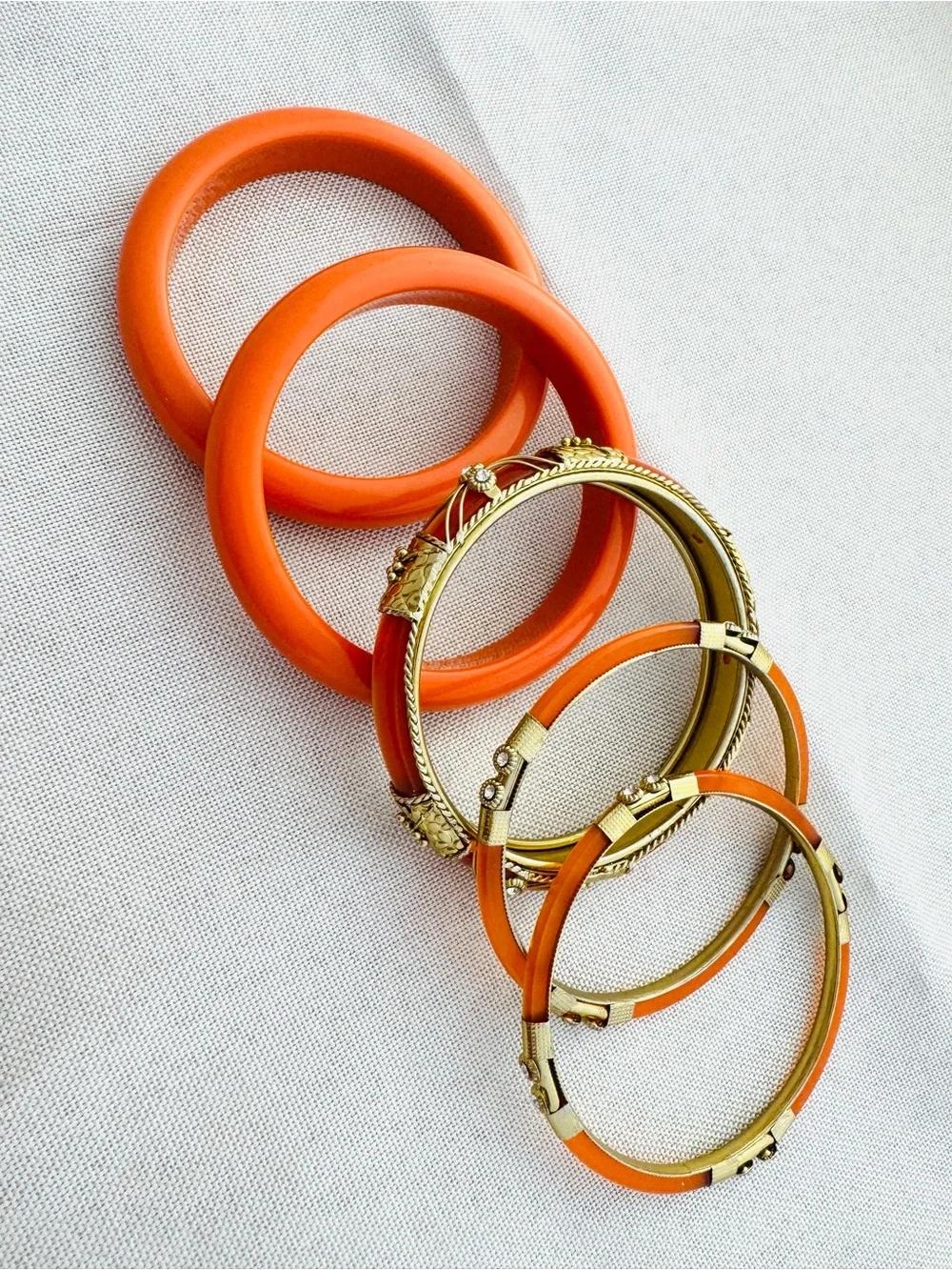 Orange and Gold Stackable Women's Bracelet Set